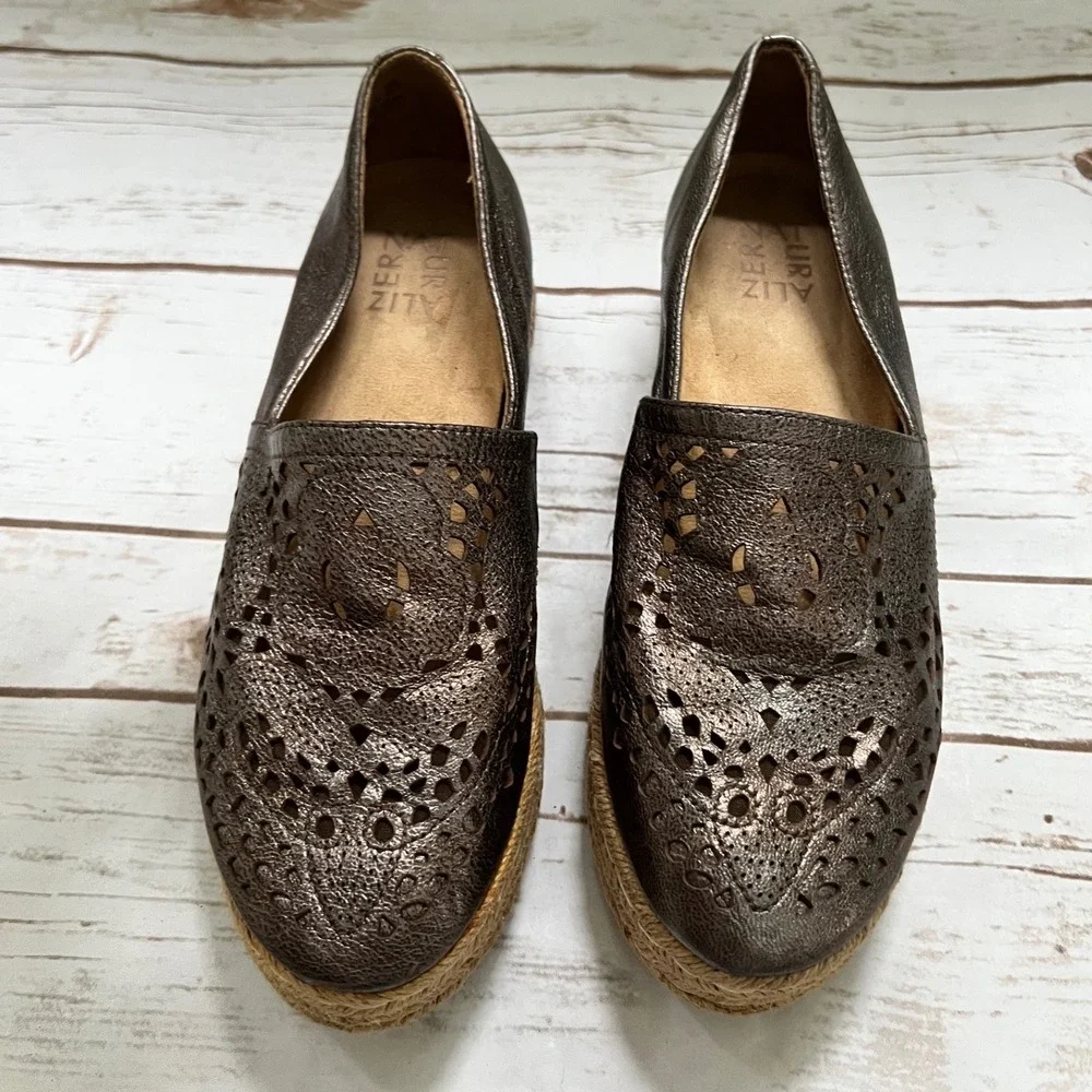 Naturalizer Espadrille Loafers Metallic Bronze Laser Cut Platform 8.5M